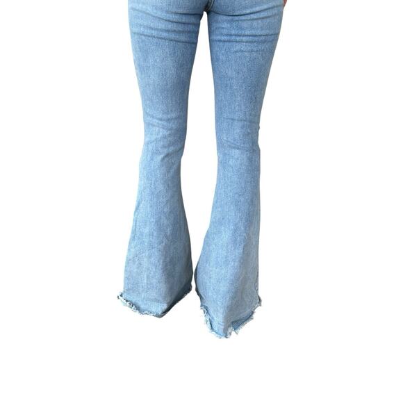 Skinny Fries Flare Jeans Womens Size 5 Hi Waist Distressed Retro 70s Grunge Boho - Picture 9 of 12